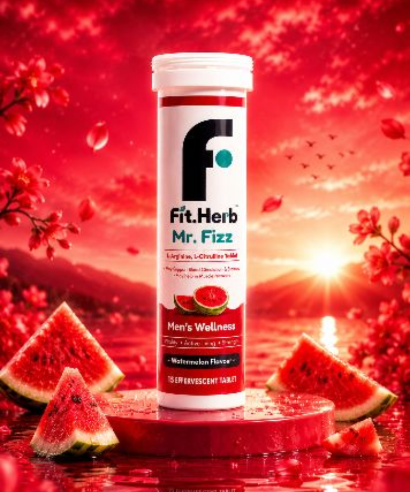 FitHerb Mr. Fizz Men's Wellness Effervescent Tablets with L-Arginine & L-Citrulline | Supports Stamina, Strength, Energy, Blood Circulation & Daily Vitality | 15 Tablets
